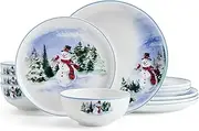 Mikasa Snowman Forest Chip Resistant 12 Piece Dinnerware Set, Service for 4