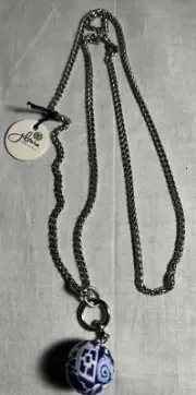 Jilzara Silver Ball Polymer Clay Bead Necklace Navy ‘ NWT