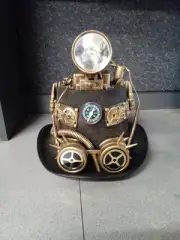 Steampunk Metallic Style Top Hat Lights Up With Compass With Goggles