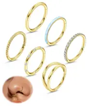 18G Surgical Steel Nose Rings Hoop Small Opal CZ Clicker Hinged Septum Pierci...