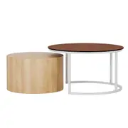 Ellisha Round Nesting Coffee Table with Steel Legs Natural