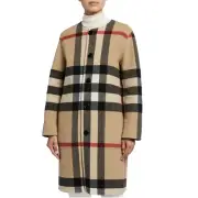 New Authentic Burberry Tisbury Reversible House Check/ Navy Wool Blend Coat