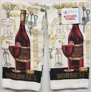 Set of 2 Same Kitchen Terry Towels (15"x25") WINE BOTTLE & GLASS,BORDEAUX #2, AM