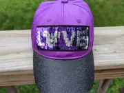 Disney Parks Mickey Mouse Ears Hat Purple Youth Size LOVE in Sequins Brand New