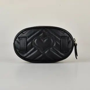 【GUCCI 古馳】GUCCI Marmont復古金屬雙G LOGO愛心車線W字紋設計牛皮拉鍊胸腰包(小/黑)