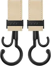 e.x.p.japon bgh23mbk PP Baggy Hook, Mat BK - Synthetic Leather Latte Beige, 360 Degree Rotation, Double Hook, Stroller Luggage Hook, Load Capacity: Approx. 132.3 lbs (60 kg), Stroller Hooks, Pack of 2