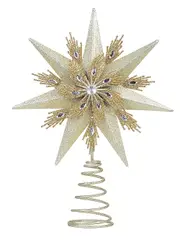 Champagne & Gold Glittered Star Christmas Tree Topper Decoration - 33cm