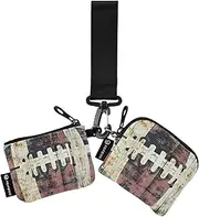 [XYMZR] Mini Zip Around Wristlet keychain Wallet Rugby Rustic Board for Women Personalized Pattern Detachable Dual Pouch Wristlet Portable Wallet Phone Coin Purse, Multi-colored, One Size