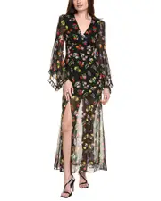 SALONI Georgette Silk Maxi Dress UK4/US 0 Black