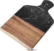 Coloch Marble and Acacia Wood Cutting Board, Black Charcuterie Chopping Board with Handle, Decorative Serving Board for Cheese, Steak, Bread, Fruit, 13 x 8.5 Inch