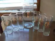 50th Anniversary Glass Pitcher and 6 Tall Glass Set
