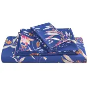 JSD Navy Floral Sheet Set King Size, 4 Piece Soft Printed Microfiber Sheets E...