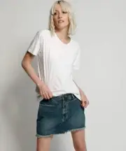 New One Teaspoon Denim Trucker Mini Skirt Womens 22 Dirty Indigo Mid Waist Blue