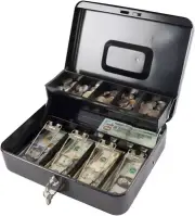 Kyodoled Large Cash Box with Money Tray and Lock, Metal Money Box Safe, Cash Reg