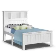 Artiss Bed Frame King Single Size Wooden with 3 Shelves Bed Head White