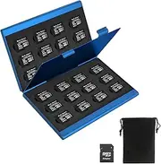Micro SD Card Storage Case, 24 Slots, Blue with Pouch and SD Adapter