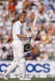 England batsman David Gower acknowledges the applause after - Old Cricket Photo