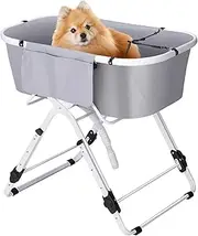 Foldable Dog Pool Adjustable Height Foldable Pet Bathtub, Portable Elevated Bath Tubs for Small Medium Dogs, Multipurpose Dog Washing Pool with Drain Plug (Gray)