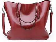 JUNMIN Ladies Oil Wax Leather Large-Capacity Handbag Diagonal Bag (Color : Red)
