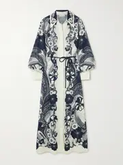 [ALÉMAIS] ALÉMAIS - Mickey Belted Printed Linen-gauze Maxi Shirt Dress - Navy - US6 US 6 Blue