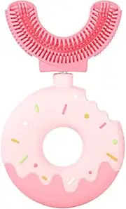 JAWSEU Children's U-shaped Toothbrush, Doughnut Silicone Brush Head, Manual U-shape Toothbrush, Full Mouth Cleaning, Ages 2-12, Pink