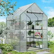 [SPECILITE] Greenhouse for Outdoors or Indoors, Heavy Duty Walk-in Plant Green Garden Hot House with Thicken PE Cover and Steel Frame, 57×57×77-Inch Portable Small Greenhouses Kit with Window and Anchor