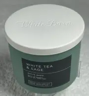 Bath & Body Works White Barn WHITE TEA & SAGE 3 Wick Candle 14.5 oz