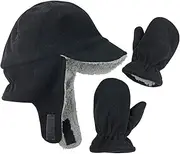 [N'Ice Caps] Little Boys and Baby Sherpa Lined Fleece Flap Hat Mitten Winter Set