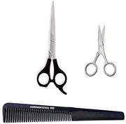 Verceys (S-120 S-101 Comb -980) Hair Cutting Scissor For Moustache And Hair Trimming Beard Trimming (Black 7-inch) Carbon Antistatic Comb Beard Comb Shaper (2 Scissor And 1 Comb), 6, Silver
