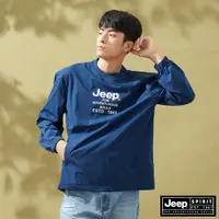 在飛比找蝦皮商城優惠-JEEP 男裝 品牌LOGO防潑水口袋長袖T-深藍色