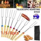 1-8x Extendable 32-81cm BBQ Forks Marshmallow Roasting Sticks Camping Skewer AU