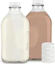 Stock Your Home 64-Oz Glass Milk Jugs with Caps (2 Pack) - 64 Ounce Food Grade Glass Bottles - Dishwasher Safe - Bottles for Milk, Buttermilk, Honey, Tomato Sauce, Jam, Barbecue Sauce