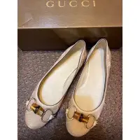 在飛比找Yahoo!奇摩拍賣優惠-Gucci 正品 淡金粉紅竹節提花芭蕾舞娃娃鞋 底跟淑女鞋 