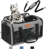 PETUX TSA Approved Pet Carrier in Cabin,Airline Approved Cat Carrier with Flannel Mat, Dog Carriers for Small Dogs Shoulder Straps(Grey)