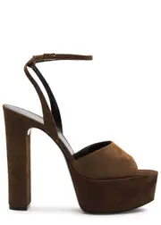 Saint Laurent Sexy 95 Tanouk Platform Suede Sandals - Brown - 39 (IT39 / UK6) 39 (IT39 / UK6)