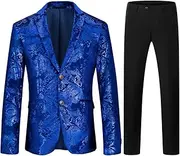 [TRONSTORE ㅤ] TRONSTORE Men's Velvet Slim Fit 2 Piece Suits Two Button Pattern Suit Jacket Pants Party Prom