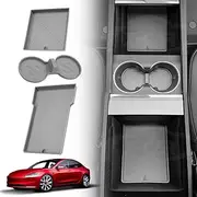 X-CAR Grey Soft Silicone Organizer Pad Set for Tesla Model 3 Highland 2023-2025 Center Console Armrest Storage Cup Holder Coaster Non-Slip Mat