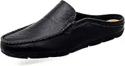 [Go Tour] Mens Mules Clog Slippers Breathable Punching Leather Slip on Shoes Casual Loafers