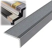 3PCS L Shape Stair Edge Profile Anti-Slip Edging Strip, Aluminum Stair Nosing Profile, for Exterior or Interior Stair Edges-Gray||70x30MM
