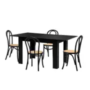 Oikiture 160cm Extendable Dining Table with 4PCS Geometric Dining Chairs Black