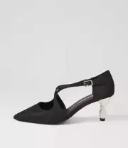 New Django & Juliette Electrik Black Sparkle Fabric Heels Womens Shoes Dress