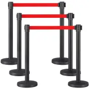 6 Pack Crowd Control Stanchion Posts Black with Red Retractable Belt Barrier