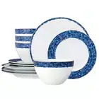 Noritake Dinnerware Set (For 4) Round Classic Outer Band Porcelain Blue 12-Piece