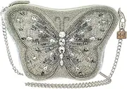 [MARY FRANCES] Beaded Crossbody Butterfly Handbag, Silver, Silver