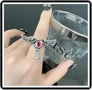 [Faruodis] Crystal Angel Wings Ring Evil Eye Heart Knuckle Ring Punk Rhinestone Turkish Blue Eye Finger Joint Adjustable Stainless Steel Jewelry for Women Men