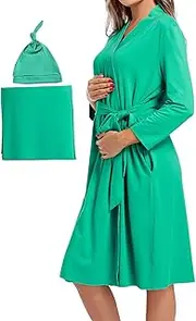 [SUFEINI] Maternity Mommy Robes with Matching Swaddle Blanket Set, Maternity Mommy Postpartum Bathrobe Sleepwear