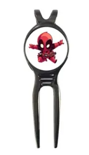 Deadpool Chibi Marvel Golf Ball Marker + Black Gunmetal Divot Tool