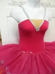 BALLET COSTUME Short tutu Raspberry Velvet ch/ad Brooch included silver trim