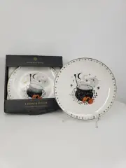 4 Eaton Fine Dining Porcelain Gold Rim Trick or Treat Plate Cauldron Halloween
