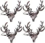 TOKIDNY 4pcs Deer Head Napkin Rings Decorations Gold Napkin Rings Decor Dinner Decoration Festive Christmas Thanksgiving Deer Buckle Party Christmas Tableware Xmas Reindeer Silver Metal